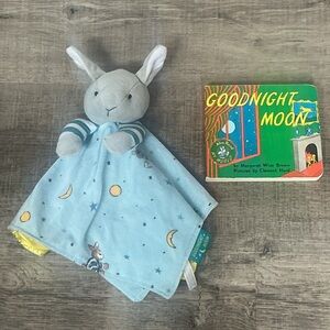 Goodnight Moon Book and Security Bunny Lovey Security Blanket Satin Soft Baby